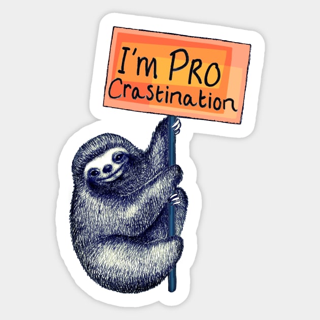 Pro Crastination Sloth Sticker by PerrinLeFeuvre